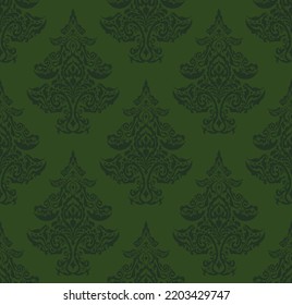 green tonal christmas tree demask repeat background ornate delicate fancy repeat background 