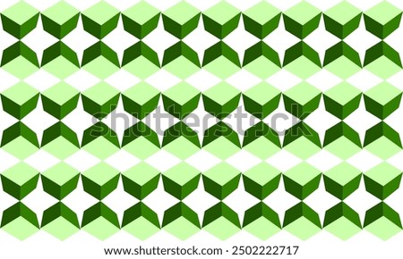 green tone cube 3D seamless repeat pattern, replete image design for fabric printing or wallpaper, blue abstract wall, up side down horizontal row diamond star