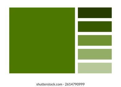 Green tone palette. Color bar composition. Rectangle vector scheme. Nature shade scale.