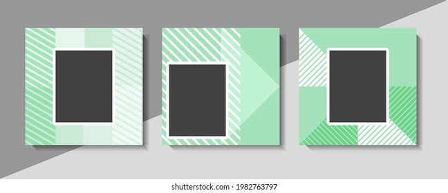 Green toned square social media post template kit with modern geometric designs, bold stripes, and centered image placeholders.