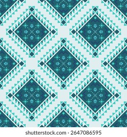 Green tones ethnic boho seamless pattern. Native American, Navajo pattern, tribal vector texture. Aztec ornament. Design for black ground Capet, curtains, blankets,Can be use in design for clothing.