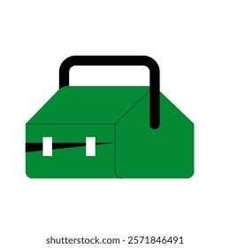 Green Toolbox In Flat Vector Illustration Symbolizing Tools, Repairs, And Maintenance Work, Isolated On White Background