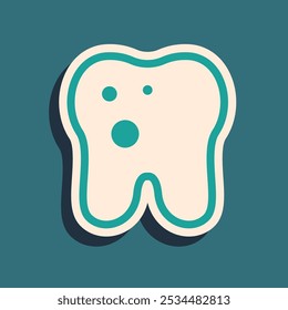 Green Tooth with caries icon isolated on green background. Tooth decay. Long shadow style. Vector