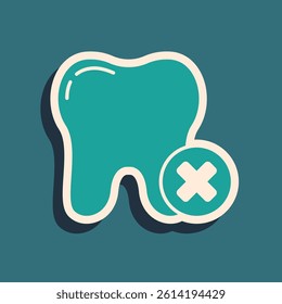 Green Tooth with caries icon isolated on green background. Tooth decay. Long shadow style. Vector