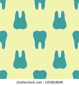 Green Tooth icon isolated seamless pattern on yellow background. Tooth symbol for dentistry clinic or dentist medical center and toothpaste package. Flat design. Vector Illustration