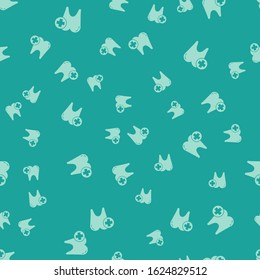 Green Tooth icon isolated seamless pattern on green background. Tooth symbol for dentistry clinic or dentist medical center and toothpaste package.  Vector Illustration
