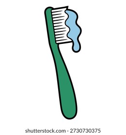 Escova de dentes verde com higiene dental de pasta de dentes azul
