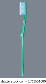 Green toothbrush three quarter view. Tool for oral care.