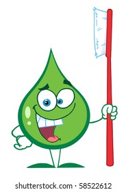Green Toothpaste Character Holding A Toothbrush