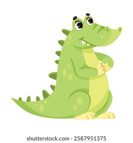 Green Toothy Crocodile as Tropical Animal and Wild African Fauna Vector Illustration