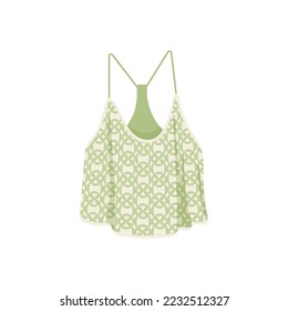 Green top in boho style vector illustration. Vintage outfit design elements and clothes isolated on white background. Fashion, Bohemian style concept