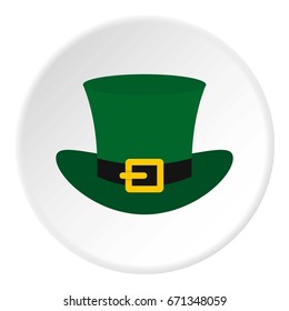 Green top hat with buckle icon in flat circle isolated vector illustration for web