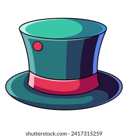 Green top hat. Cartoon magic witch hat. Wizard cap for Halloween party costume. Vector cartoon illustration of fantasy old magician or sorceress hat.