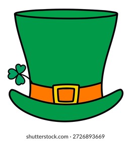 Grüner Hut, Kobold-Hut, Kleeblatt einzeln auf transparentem Hintergrund. Handgezeichnete Vektorgrafik. Saint Patrick Day Feier, traditionelles irisches Feiertagsdesign Element, ClipArt, Symbol