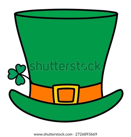 Green top hat, leprechaun hat, clover leaf isolated on transparent background. Hand drawn vector illustration. Saint Patrick Day celebration, traditional Irish holiday design element, clip art, symbol
