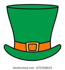 Green top hat, leprechaun hat isolated on transparent background. Hand drawn vector illustration. Saint Patrick Day celebration, traditional Irish holiday design element, clip art, symbol