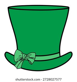 Green top hat, leprechaun hat isolated on transparent background. Hand drawn vector illustration. Saint Patrick Day celebration, traditional Irish holiday design element, clip art, symbol