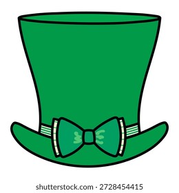 Green top hat, leprechaun hat isolated on transparent background. Hand drawn vector illustration. Saint Patrick Day celebration, traditional Irish holiday design element, clip art, symbol
