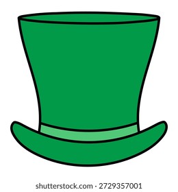Green top hat, leprechaun hat isolated on transparent background. Hand drawn vector illustration. Saint Patrick Day celebration, traditional Irish holiday design element, clip art, symbol