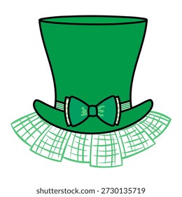Green top hat, leprechaun hat isolated on transparent background. Hand drawn vector illustration. Saint Patrick Day celebration, traditional Irish holiday design element, clip art, symbol