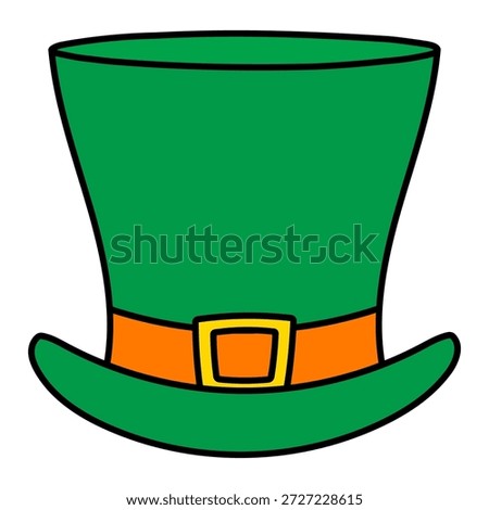 Green top hat, leprechaun hat isolated on transparent background. Hand drawn vector illustration. Saint Patrick Day celebration, traditional Irish holiday design element, clip art, symbol