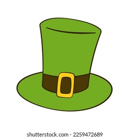 Green Top Hat. St. Patrick's Day. Cartoon. Vector illustration. Isolated on white background