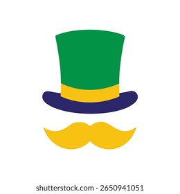 Cartola verde com bigode faixa amarela no Brasil bandeira cores no vetor