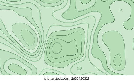 Plano de Fundo do Mapa Topográfico Verde com Linhas de Contorno. Padrão de elevação abstrato em estilo mínimo