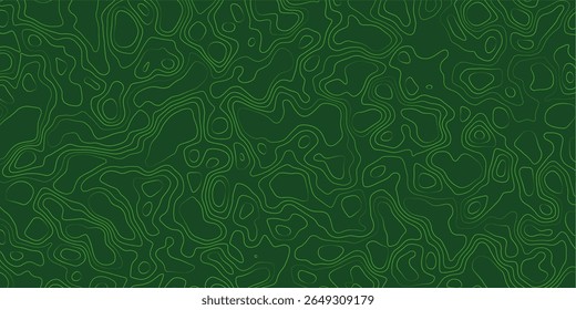 Padrão topográfico verde ilustrando contornos e elevações em um estilo abstrato com linhas fluidas