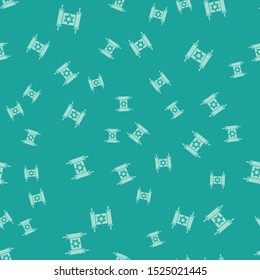 Green Torah scroll icon isolated seamless pattern on green background. Jewish Torah in expanded form. Star of David symbol. Old parchment scroll.  Vector Illustration