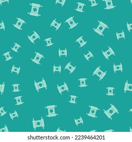 Green Torah scroll icon isolated seamless pattern on green background. Jewish Torah in expanded form. Star of David symbol. Old parchment scroll.  Vector