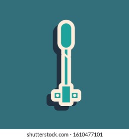 Green Torch flame icon isolated on blue background. Symbol fire hot, flame power, flaming and heat. Long shadow style. Vector Illustration