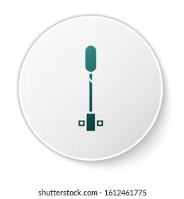 Green Torch flame icon isolated on white background. Symbol fire hot, flame power, flaming and heat. White circle button. Vector Illustration