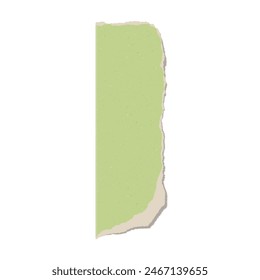 Green torn kraft paper. Vector realistic design of textured cardboard with torn edges, ideal for product presentations and abstract designs. Isolated background.