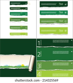 Green torn paper background with space for text, collection