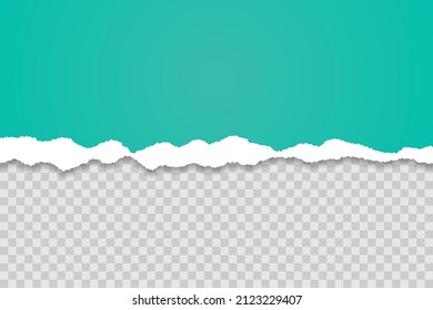 Green torn paper edge template. Ripped horizontal strips with shadows. Border texture design. Vector illustration