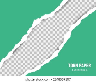 Green torn paper in middle with soft shadow on transparent background