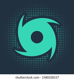 Green Tornado icon isolated on blue background. Cyclone, whirlwind, storm funnel, hurricane wind or twister weather icon. Abstract circle random dots. Vector Illustration