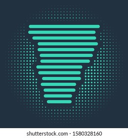 Green Tornado icon isolated on blue background. Cyclone, whirlwind, storm funnel, hurricane wind or twister weather icon. Abstract circle random dots. Vector Illustration