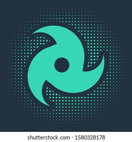 Green Tornado icon isolated on blue background. Cyclone, whirlwind, storm funnel, hurricane wind or twister weather icon. Abstract circle random dots. Vector Illustration