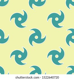 Green Tornado icon isolated seamless pattern on yellow background. Cyclone, whirlwind, storm funnel, hurricane wind or twister weather icon.  Vector Illustration
