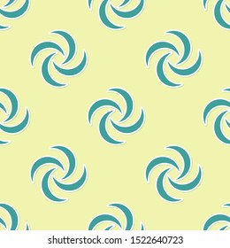 Green Tornado icon isolated seamless pattern on yellow background. Cyclone, whirlwind, storm funnel, hurricane wind or twister weather icon.  Vector Illustration