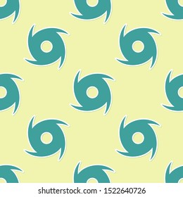 Green Tornado icon isolated seamless pattern on yellow background. Cyclone, whirlwind, storm funnel, hurricane wind or twister weather icon.  Vector Illustration