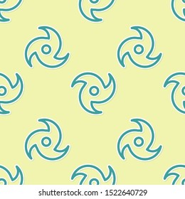 Green Tornado icon isolated seamless pattern on yellow background. Cyclone, whirlwind, storm funnel, hurricane wind or twister weather icon.  Vector Illustration