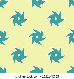 Green Tornado icon isolated seamless pattern on yellow background. Cyclone, whirlwind, storm funnel, hurricane wind or twister weather icon.  Vector Illustration