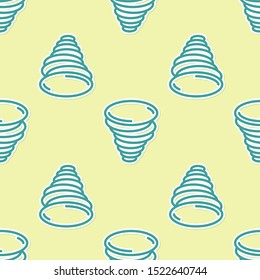 Green Tornado icon isolated seamless pattern on yellow background. Cyclone, whirlwind, storm funnel, hurricane wind or twister weather icon.  Vector Illustration