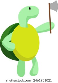 green tortoise with an ax