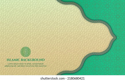 green Tosca and light brown Islamic design with luxury border frame and Arabic pattern background. Perfect for Islamic celebrations: happy Muharram, Ramadan Kareem or eid al Fitr, eid al Adha 