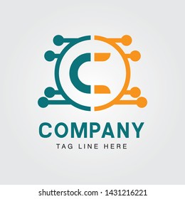 Green tosca and orange C letter logo classic, symbol, icon template.