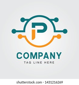 Green tosca and orange P letter logo classic, symbol, icon template.